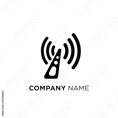 Modern minimalist logo design of a radio tower emitting signals.