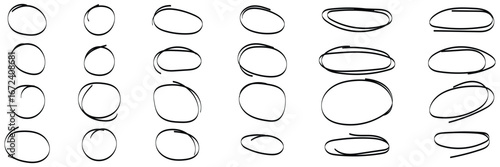 Hand drawn circle line sketch set. Circular vector image. Hand drawn circle with doodle pattern. Set of black highlight circles. Chalk drawings of arrows and frames. Hand drawn charcoal symbols eps10