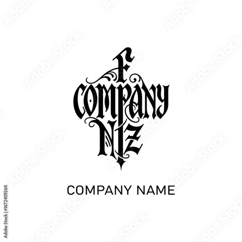 Ornate Gothic Style Company Logo Design with Decorative Flourishes.