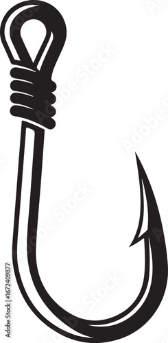 Black Silhouette of a Fishing Hook with Wrapped Line bait tackle
