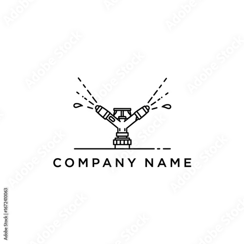 Simple Sprinkler Head Line Art Logo.