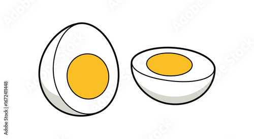 A cartoon illustration of two halves of boiled eggs