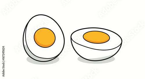 A cartoon illustration of two halved hard boiled eggs