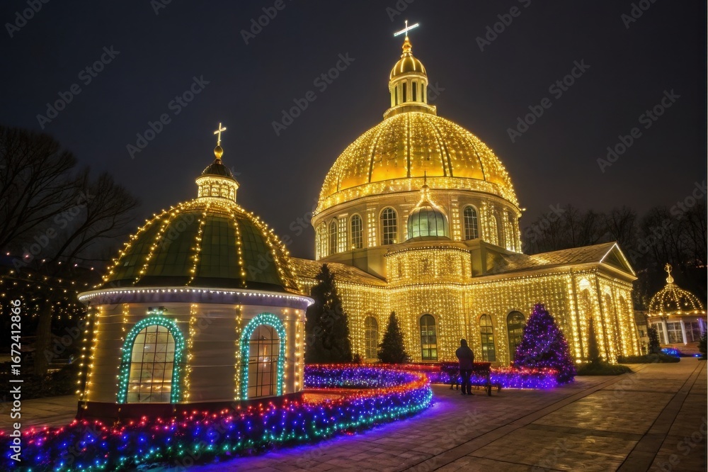 Obraz premium Majestic cathedral illuminated with thousands of festive christmas lights