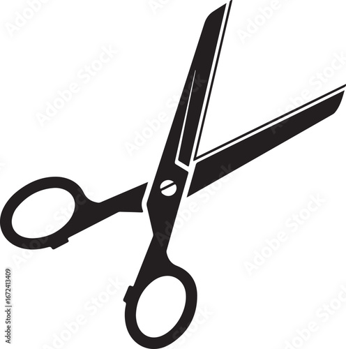 Black Silhouette of Open Scissors on White Background cutting sharp