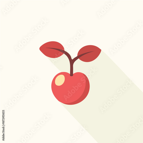 A modern element in vector and EPS format. Minimalistic 2D flat icon featuring a red cherry, clean vector design, simple illustration style, isolated on a white background, EPS format
