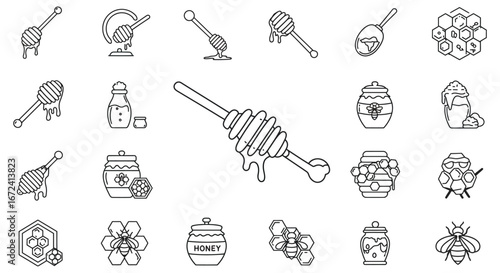 Honey production and beekeeping icons and illustrations