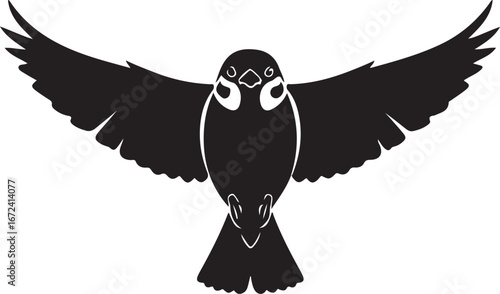 Silhouette of a bird with outstretched wings in flight on a white background flying wings outstretched