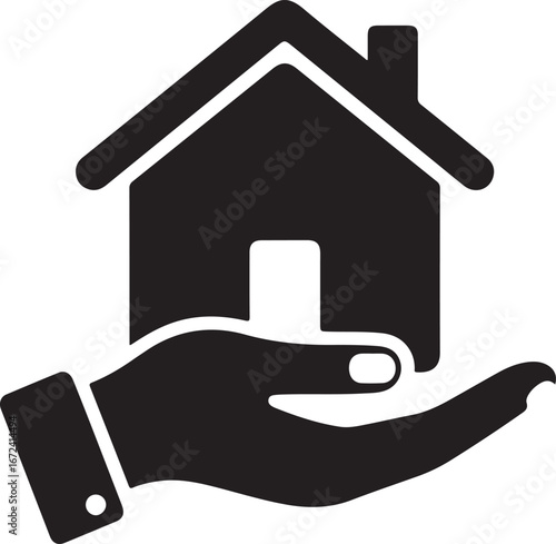 Silhouette of a hand holding a house icon home real estate