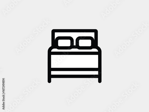 Vector art of simple line art icon of a bed with two pillows