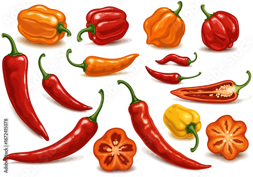 Assorted Chili Peppers: Colorful Variety of Hot Peppers.