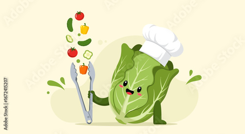 Animated Vegetable Chef Preparing Delightful Fresh Salad: A Wholesome Culinary Scene