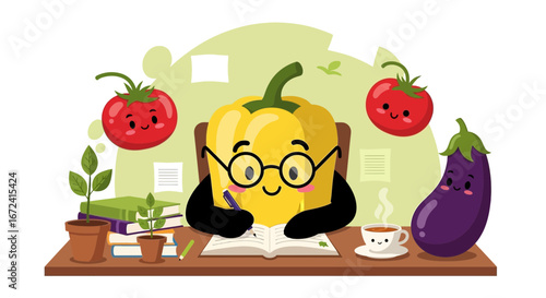Animated Vegetable Study Session Illustration For Educational Or Culinary Content