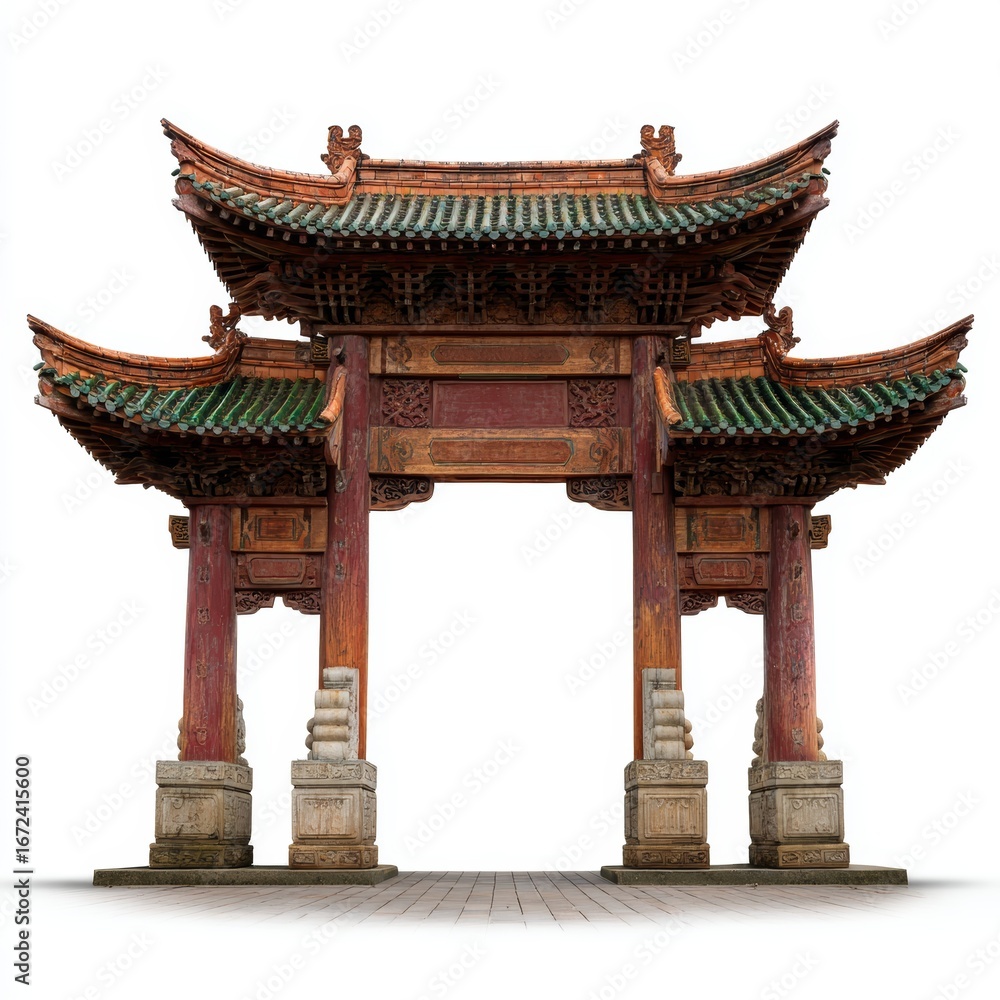 Fototapeta premium A detailed view of a Traditional archway with an oriental design. The intricate architecture is captured in a detailed shot, showcasing the cultural heritage.