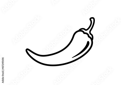 Black and White Chili Pepper Outline Illustration.