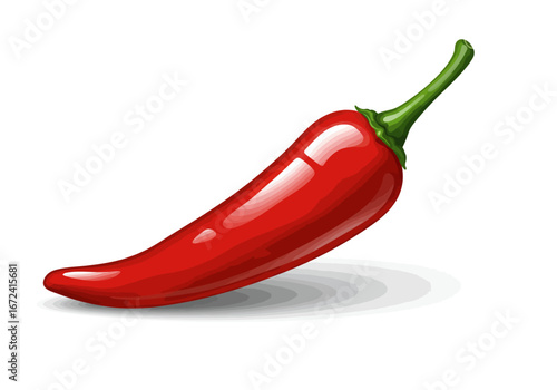 Vibrant Red Chili Pepper with Green Stem Vector Illustration.