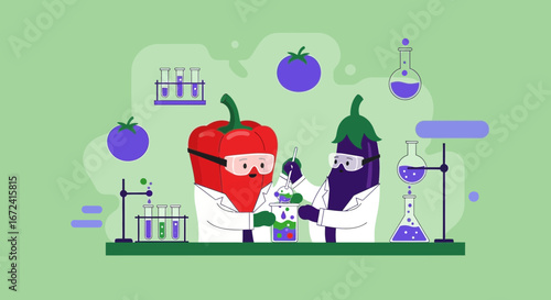 Animated Veggie Scientists Conducting Laboratory Experimentation on Produce