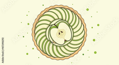 Apples Tart: Exquisite Fruit Pastry, Delicious Dessert Presentation, Artistic Vector Graphic Design