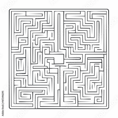 Labyrinthe en noir et blanc, symbole, carré, fond blanc
