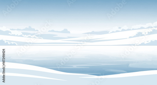 Arctic Winter Landscape With Snowy Hues And Open Sky Over Frozen Terrain