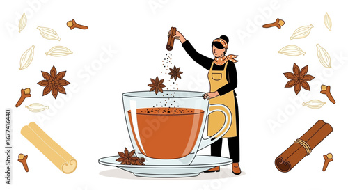 Aromatic Drink Preparation: A Female Chef Adding Spices To A Delicious Hot Beverage