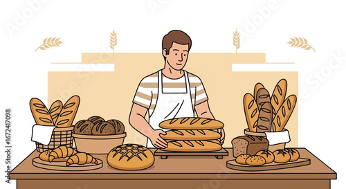 Artisan Baker Presenting Assortment Of Freshly Baked Goods In A Cozy Bakery Setting