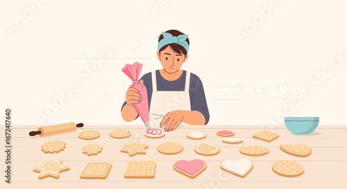 Artisan Decorating Cookies With Icing And Creating Delightful Designs For Sweets