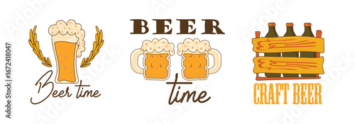 рабочий 55-29Oktoberfest sticker set. Stickers with beer signs and beer inscriptions. Golden drink. Traditional beer festival. Beer holiday. Vector illustration.