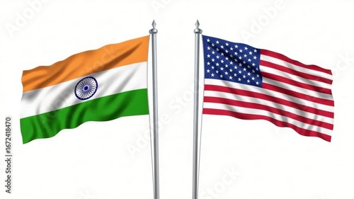 Two flags, likely representing a partnership: on the left is the flag of India, and on the right is the flag of the United States. They are both waving gently in the wind.

