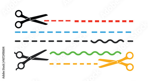 Cutting different types of lines with scissors illustration