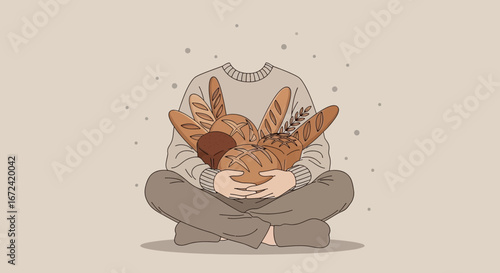 Artistic Illustration of a Person Holding Loaves of Freshly Baked Artisan Breads