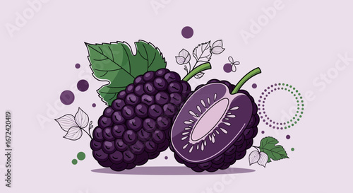 Artistic Mulberry Design With Vibrant Colors Suitable For Culinary Themes