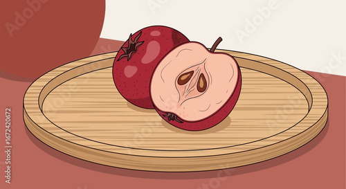 Artistic Representation of Freshly Cut Fruit Placed on Classic Wooden Serving Dish
