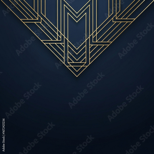 Geometric gold lines forming abstract pattern against dark blue gradient background design element in upper portion