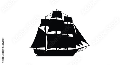 a black silhouette of a sailing ship on a white background