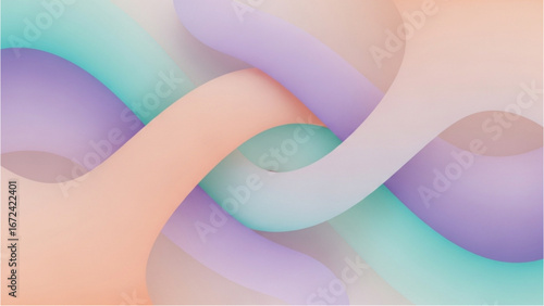 Pastel colored tubes intertwine in soft light creating gentle flowing shapes and delicate color transitions