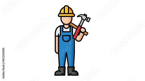 Construction Worker with Hammer: A professional construction worker with a determined gaze, dressed in sturdy overalls and a protective helmet, clutches a hammer