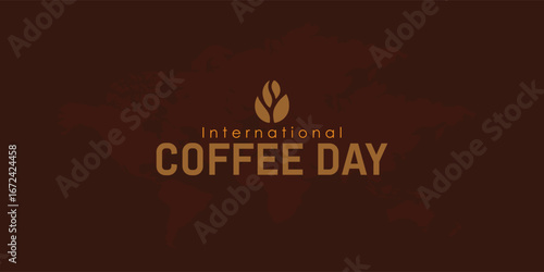 Vector illustration template background logo typography isolated of International Coffee Day Hand Lettering with Realistic Coffee Bean and Cup of Coffee Ornaments for Banner Poster Web Social Media 