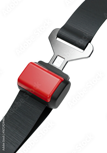 Close-up of a Black and Red Seatbelt Buckle on a White Background
