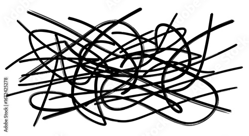 Abstract tangled black lines pattern on isolated white background