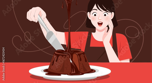 Astonished Chef Delivering Chocolate Cake Delight, A Culinary Art Piece of Confectionery
