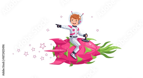 Astronaut Child Adventures Fruit Comet Space Fantasy Flying Toward Stars and Beyond