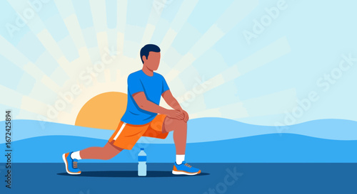 Athlete Stretching Outdoors During Sunrise Ready To Begin Physical Activity After Hydration