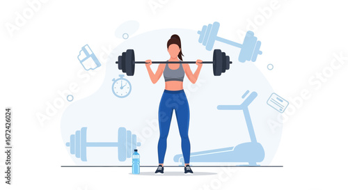 Athletic Woman Performing Strength Training With Weightlifting Equipment In A Fitness Studio