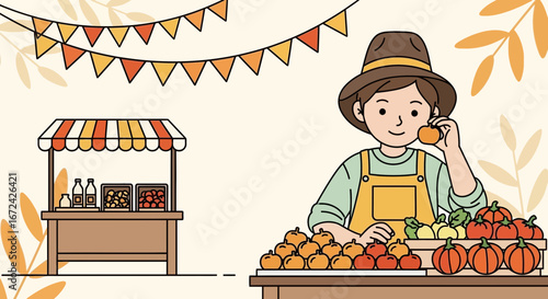 Autumn Farm Market Displaying Fresh Harvested Produce and Seasonal Delicacies for Customers