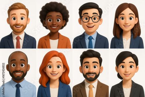 3D Stylized Character Headshots Grid with Diverse Ethnicities and Hairstyles