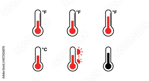 Temperature thermometers in fahrenheit and celsius on white background