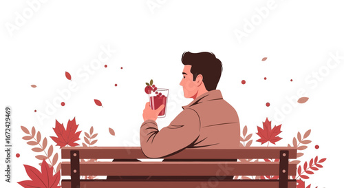 Autumnal Serenity Man Drinking Drink, Relaxation And Moments Of Contemplation