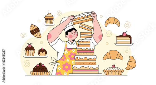 Baker Crafting Delicious Cakes With Other Baked Goods, Perfect For Any Dessert Lover