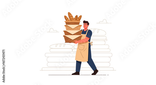 Baker Delivering Freshly Baked Artisan Bread And Baguettes In A Wholesome, Appealing Way